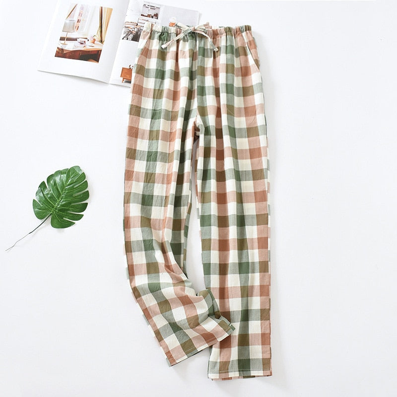 New Plaid Cotton Loose Ladies Pajama Pants Pyjama Trousers Women Men Sleep Bottoms Lounge Wear Sleep Pants Spring Summer