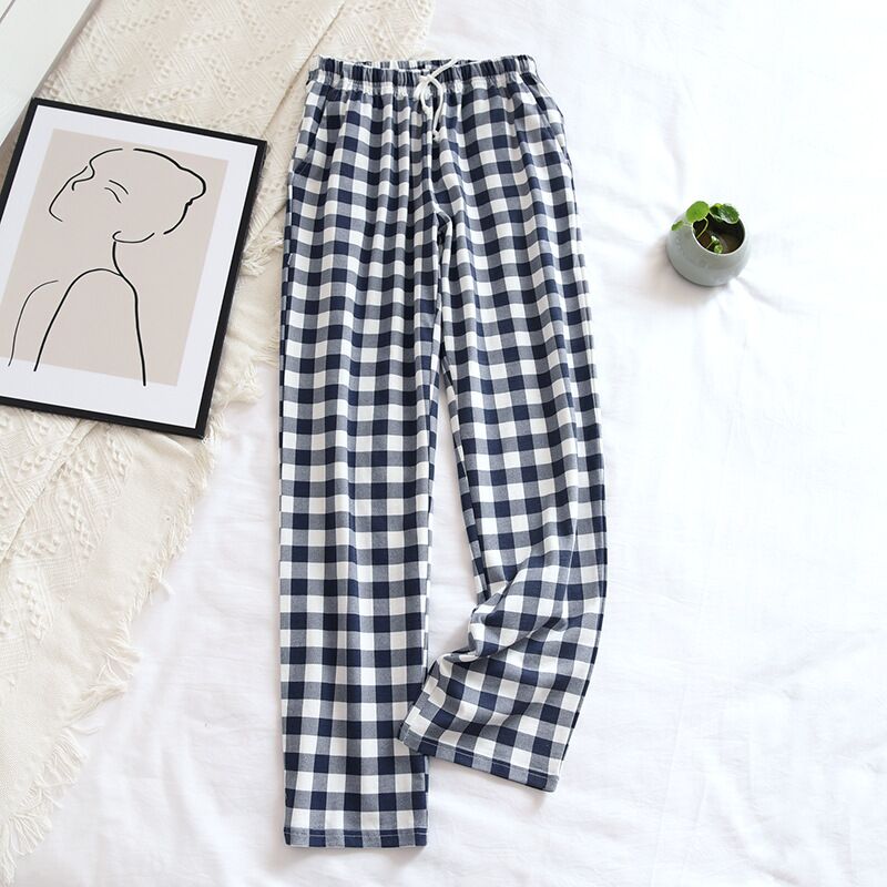 New Plaid Cotton Loose Ladies Pajama Pants Pyjama Trousers Women Men Sleep Bottoms Lounge Wear Sleep Pants Spring Summer