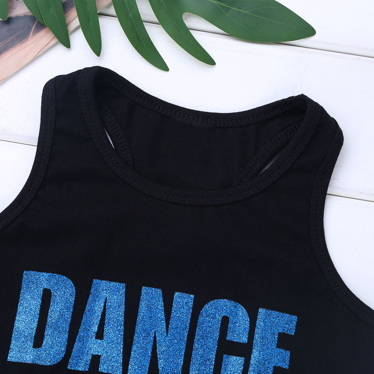 Kids Girls Sleeveless Shiny Letters DANCE Printed Crop Top Sports Gymnastics Ballet Tops Stage Performance Dance Costume