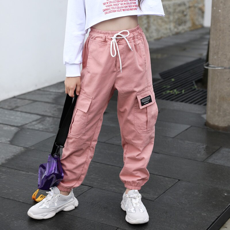 Trend Clothing Girls Pants Cotton Cargo Pants Multi-pocket Girls Sweatpants Elastic Waist Harem pants Kids Children Hip-hop Pant