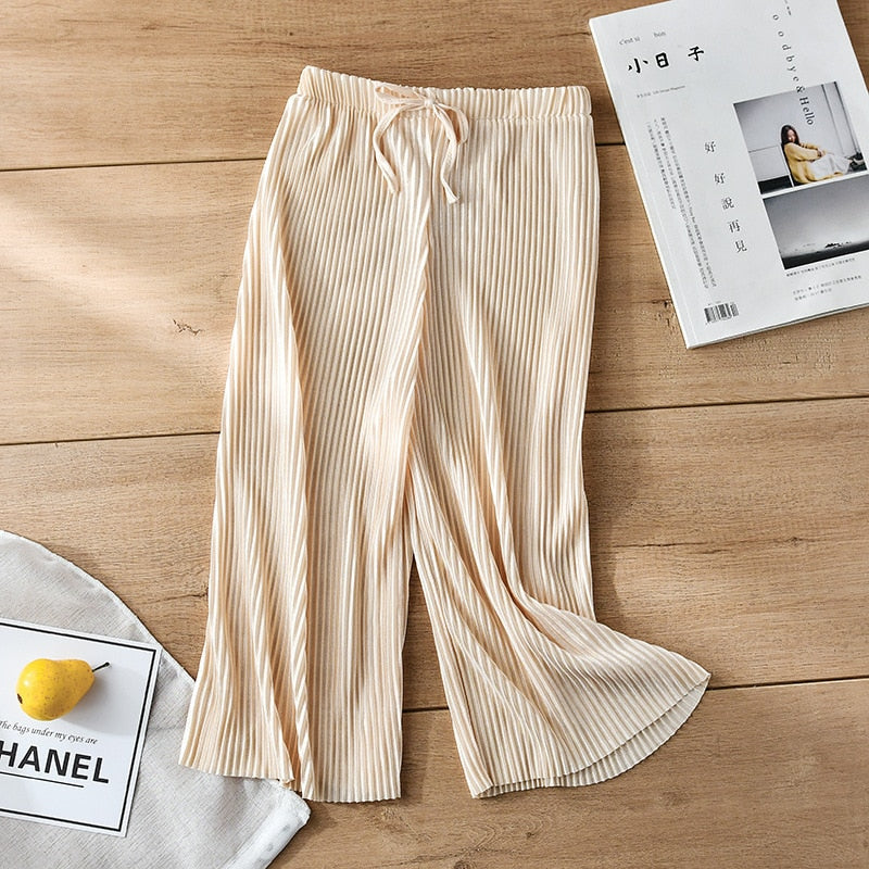 New Children's Pleated Wide-Leg Pants Summer Girl Kids Loose Casual Chiffon Ankle Length Pants Trousers WTP04