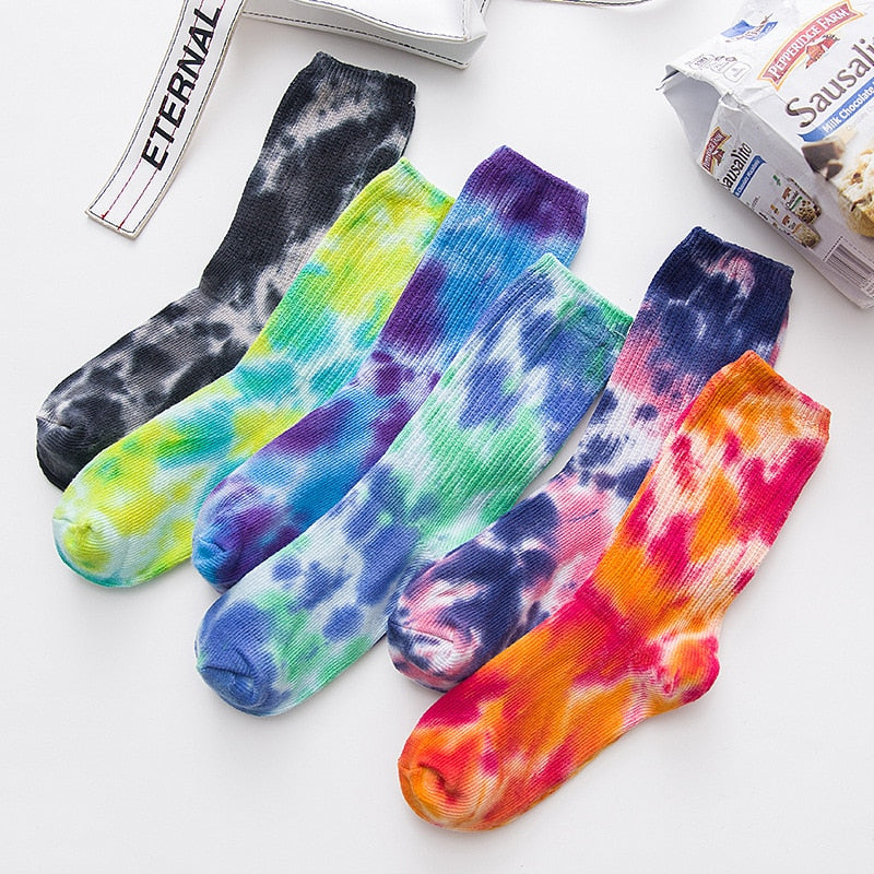 2023 Cotton Skate Socks Men Women Sock Knee-high Funny Cycling Running Hiking Tie Dye Sox  harajuku hip hop happy socks