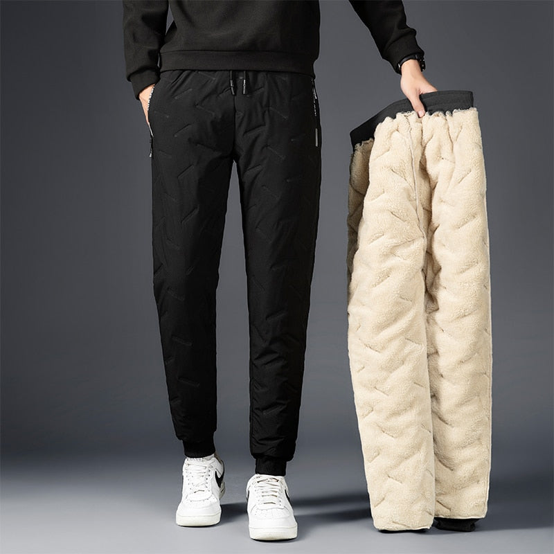 Winter Lambswool Warm Thicken Sweatpants Men Fashion Joggers Water Proof Casual Pants Men Brand Plus Fleece Plus Size Trousers