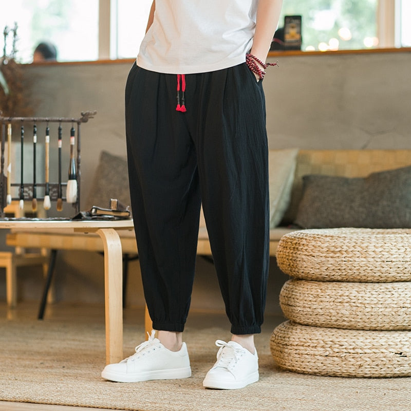 Harem Pants Men Streetwear Casual Joggers Mens Pants Cotton Linen Sweatpants Ankle-length Men Trousers M-5XL