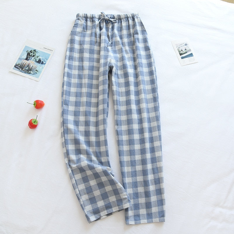 New Plaid Cotton Loose Ladies Pajama Pants Pyjama Trousers Women Men Sleep Bottoms Lounge Wear Sleep Pants Spring Summer