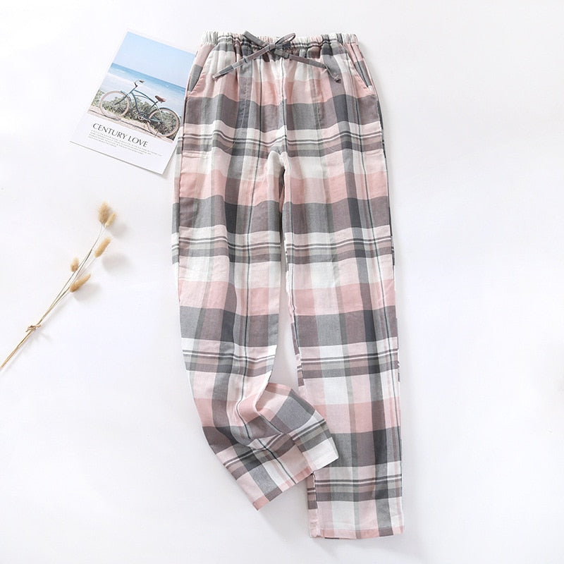 New Plaid Cotton Loose Ladies Pajama Pants Pyjama Trousers Women Men Sleep Bottoms Lounge Wear Sleep Pants Spring Summer