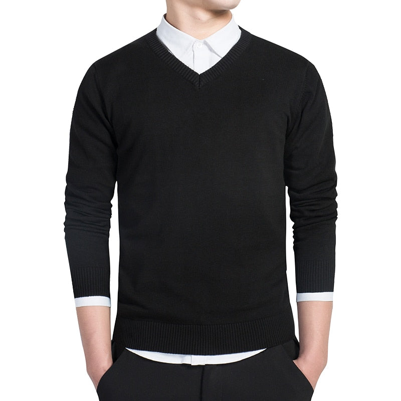 Sweater Men Casual V-Neck Pullover Men Slim Long Sleeve Mens Sweaters Knitted Pull Homme Men Autumn Sweater Black Clothing