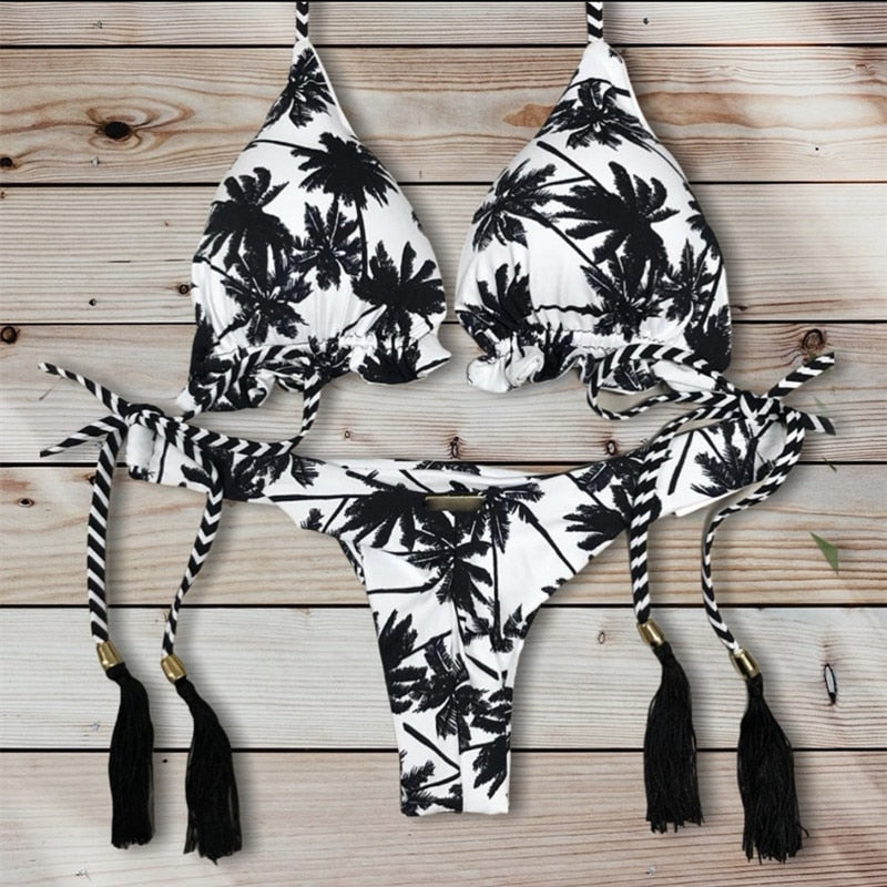 New Sport Swimwear Female Push Up Bikinis Sexy Bandage Women Swimsuit Print Two-Piece Bathing Suit Beach Wear