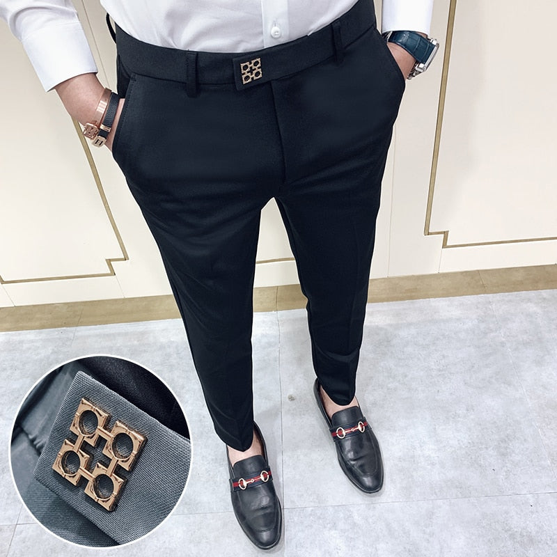 Men Pants Slim Fit Men Casual Ankle Length Pants Streetwear Men High Quality Black Gray Dress Suit Pant Man