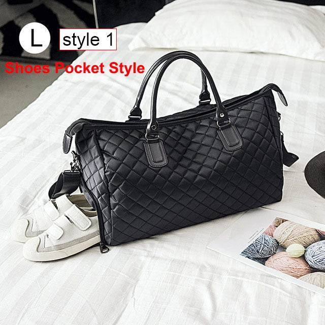 Diamond Lattice Gym Shoe Bags Sport Bag for Women Fitness Over the Shoulder Travel Luggage Bag Handbags Male Nylon Black XA745WD