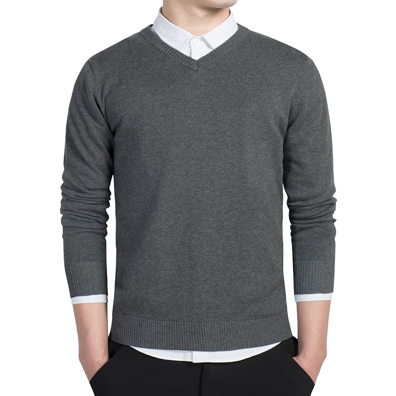 Sweater Men Casual V-Neck Pullover Men Slim Long Sleeve Mens Sweaters Knitted Pull Homme Men Autumn Sweater Black Clothing