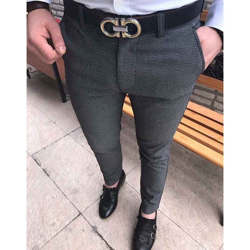 Men Fashion Casual Pants Social Business Slim Fit Tight Long Trousers Elasticity Formal Office Suit Dress Streetwear Clothing