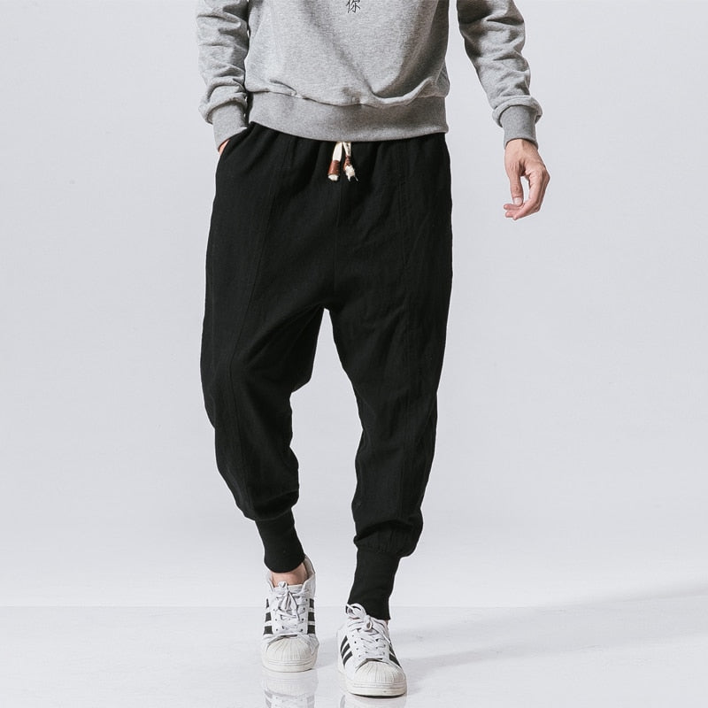Harem Pants Men Streetwear Casual Joggers Mens Pants Cotton Linen Sweatpants Ankle-length Men Trousers M-5XL