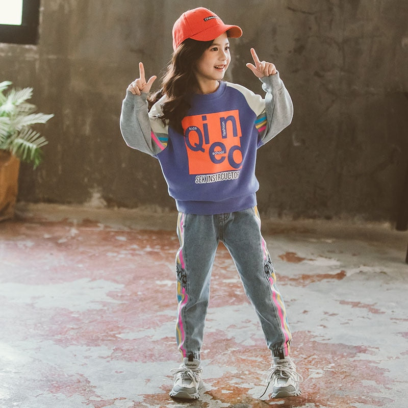 Children Clothing Set Hoodie Jeans Kids Tracksuit 2023 Spring Girls Costume Kids Sport Suits for Girls Clothes 6 8 10 12 Years