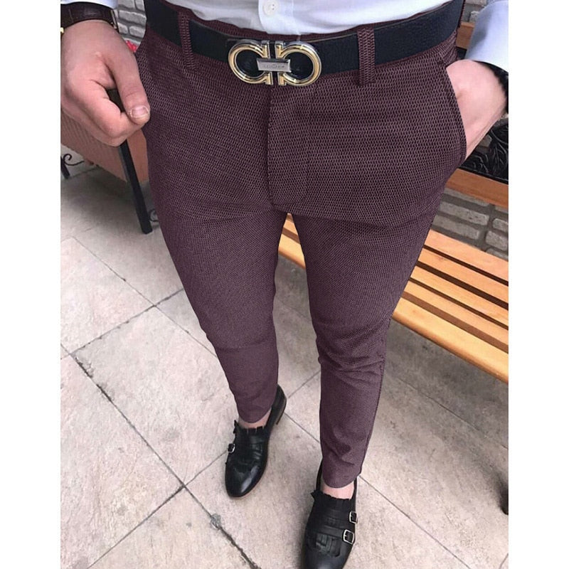 Men Fashion Casual Pants Social Business Slim Fit Tight Long Trousers Elasticity Formal Office Suit Dress Streetwear Clothing