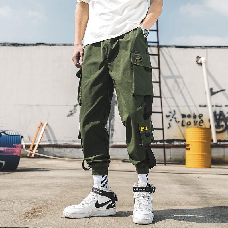 New Hip Hop Joggers Cargo Pants Men Harem Pants Multi-Pocket Ribbons Man Sweatpants Streetwear Casual Mens Pants XS-5XL