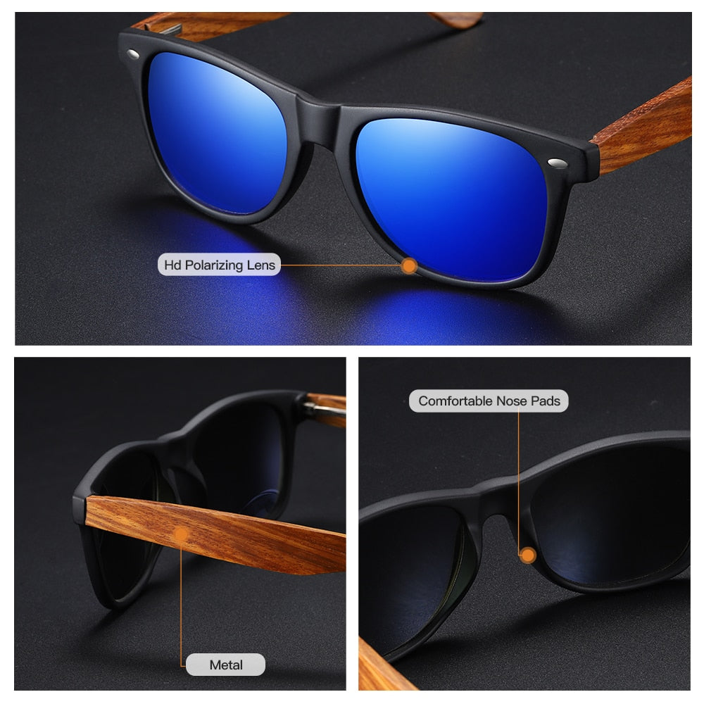GM Mens Vintage Wooden Bamboo Sunglasses Polarized Mirrored Coating Womens Zebra Wood Sun Glasses gafas de sol hombre