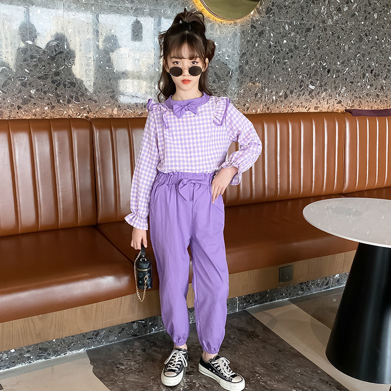 Kids Girls Clothing Sets 2023 Autumn Long Sleeve T-shirts + Plaid Wide Leg Pants 2PCS Children's Clothes Teenage 6 8 10 12 Years