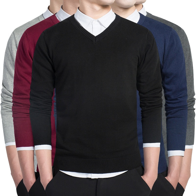 Sweater Men Casual V-Neck Pullover Men Slim Long Sleeve Mens Sweaters Knitted Pull Homme Men Autumn Sweater Black Clothing