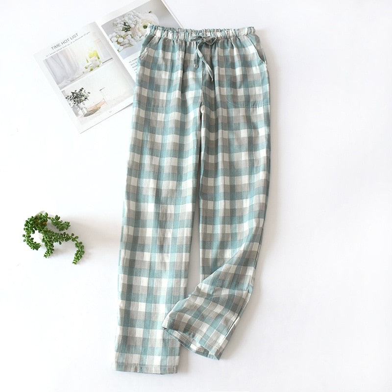 New Plaid Cotton Loose Ladies Pajama Pants Pyjama Trousers Women Men Sleep Bottoms Lounge Wear Sleep Pants Spring Summer