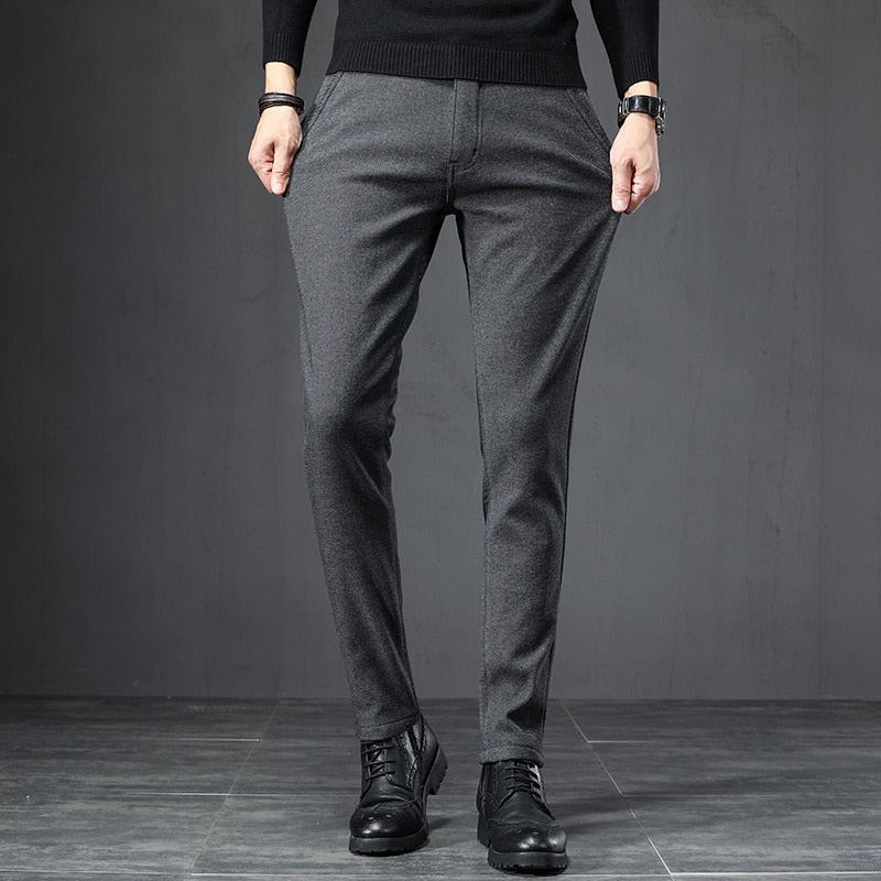Spring Autumn Business Dress Pants Men Elastic Waist Frosted Fabric Casual Trousers Formal Social Suit Pant Costume Homme