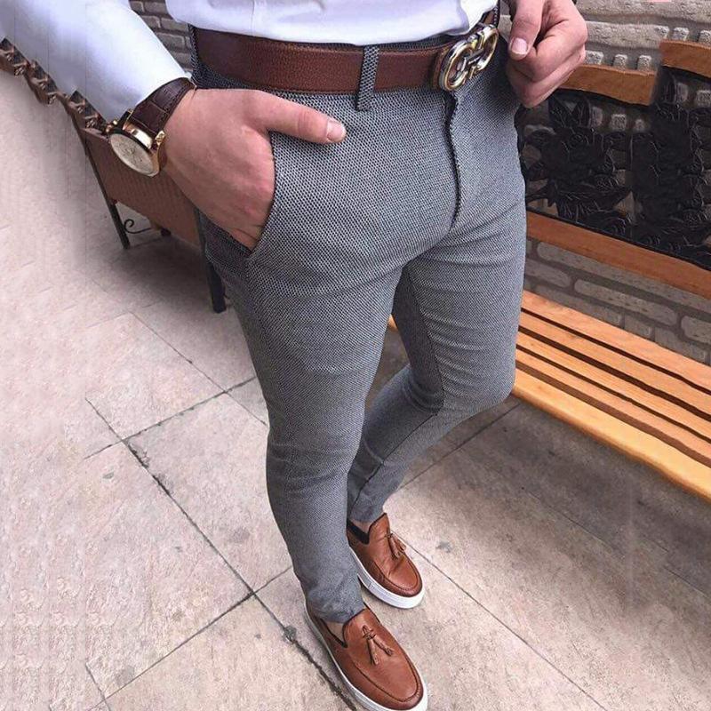 Men Fashion Casual Pants Social Business Slim Fit Tight Long Trousers Elasticity Formal Office Suit Dress Streetwear Clothing