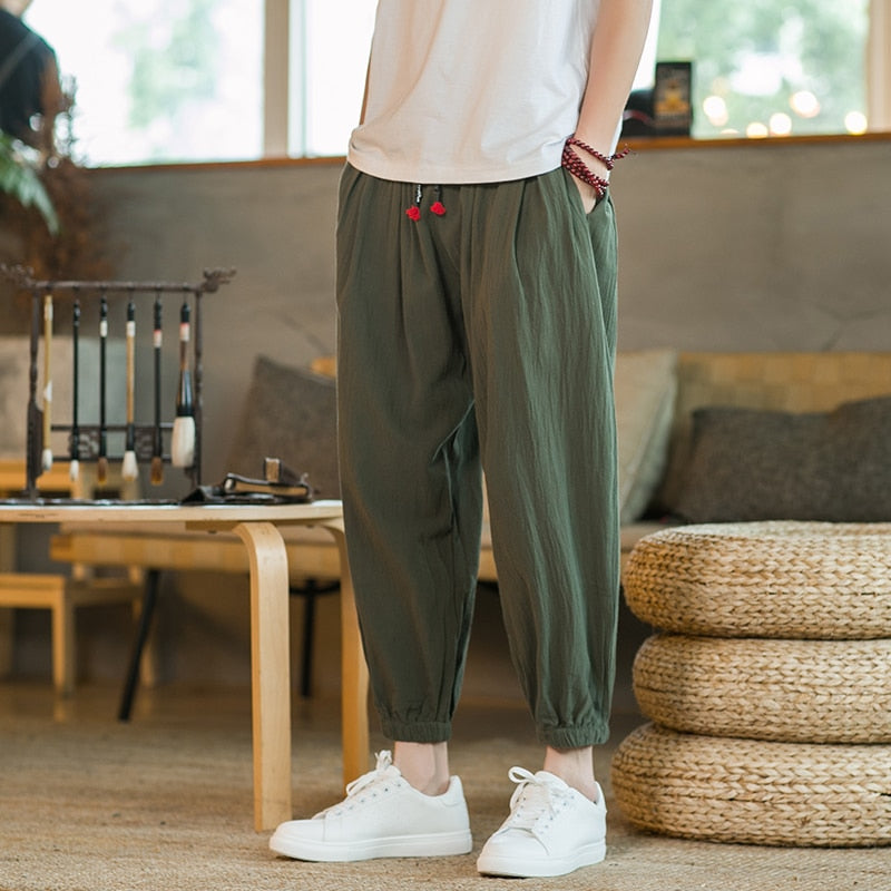 Harem Pants Men Streetwear Casual Joggers Mens Pants Cotton Linen Sweatpants Ankle-length Men Trousers M-5XL