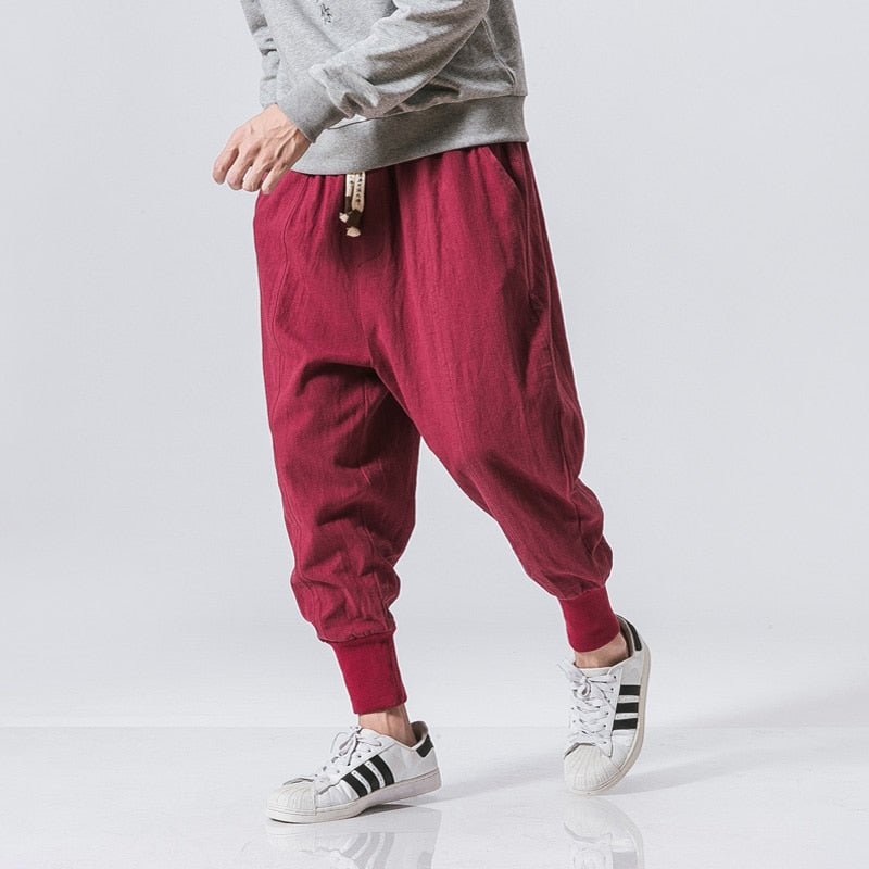 Harem Pants Men Streetwear Casual Joggers Mens Pants Cotton Linen Sweatpants Ankle-length Men Trousers M-5XL