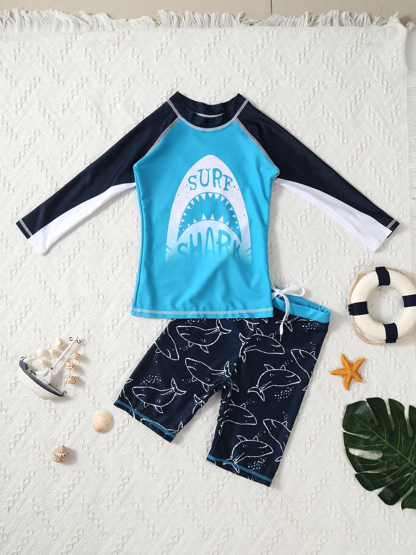 Kids Boys Swimming Suit Swimwear Rashguard Long Sleeves Swim T-Shirt Tops Shorts Sports Set Beach Swimming Bathing 2-10 Years