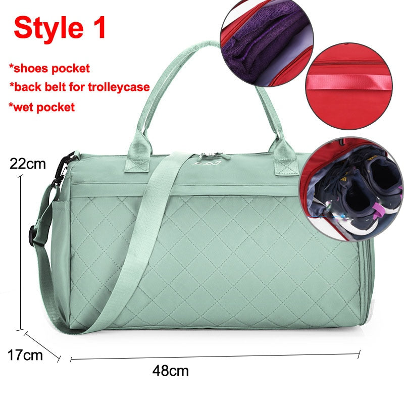 Diamond Lattice Gym Shoe Bags Sport Bag for Women Fitness Over the Shoulder Travel Luggage Bag Handbags Male Nylon Black XA745WD