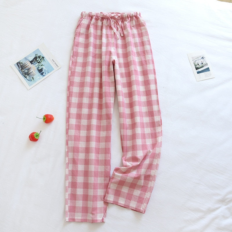 New Plaid Cotton Loose Ladies Pajama Pants Pyjama Trousers Women Men Sleep Bottoms Lounge Wear Sleep Pants Spring Summer