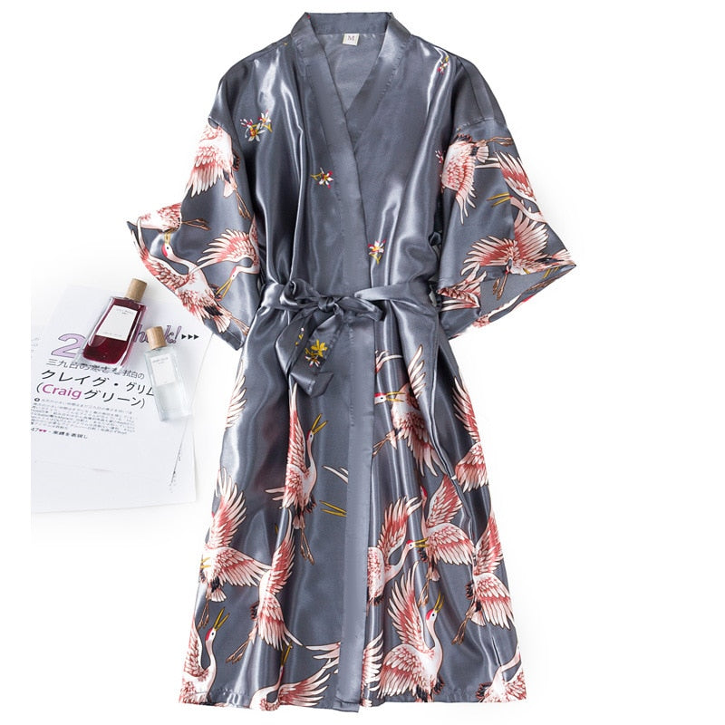 Sexy Nightwear Gown Set Women 2PC Pyjama V-Neck Pajamas Silky Sleepwear Spring Lady Sleep Suit Robe Wear Home Negligee Homewear