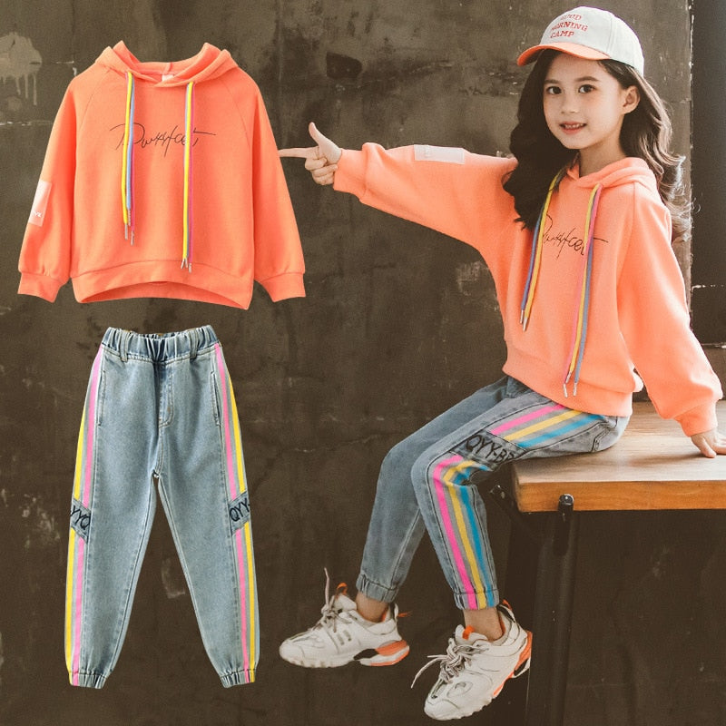 Children Clothing Set Hoodie Jeans Kids Tracksuit 2023 Spring Girls Costume Kids Sport Suits for Girls Clothes 6 8 10 12 Years