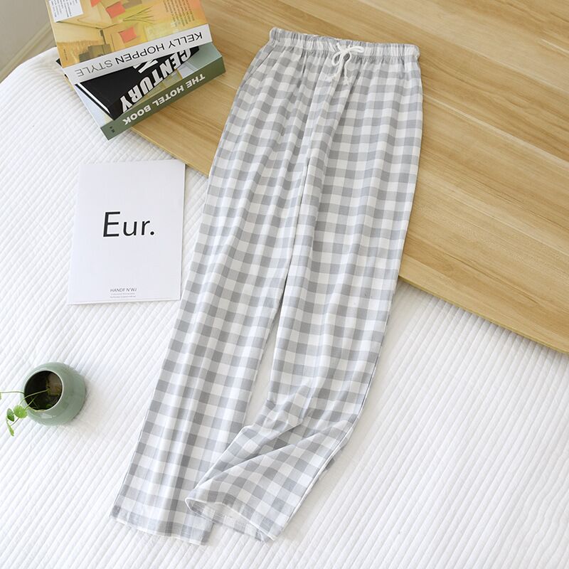 New Plaid Cotton Loose Ladies Pajama Pants Pyjama Trousers Women Men Sleep Bottoms Lounge Wear Sleep Pants Spring Summer