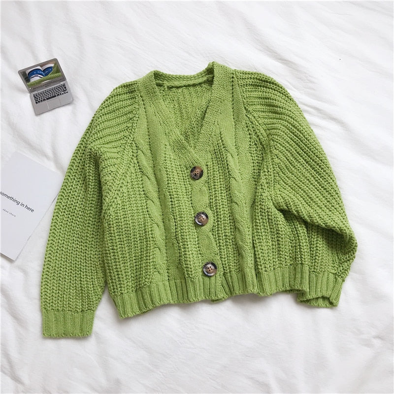 PEONFLY Style Knitted Sweater Cardigans Women Long Sleeve Single Breaster Female Cardigan Solid Sweaters Sueter Mujer