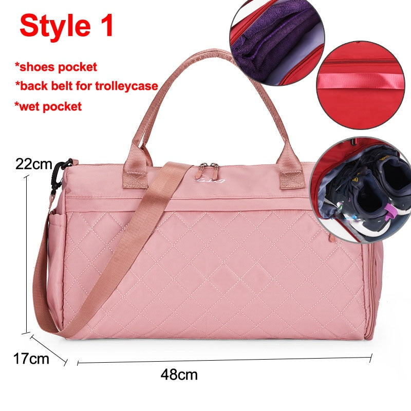 Diamond Lattice Gym Shoe Bags Sport Bag for Women Fitness Over the Shoulder Travel Luggage Bag Handbags Male Nylon Black XA745WD