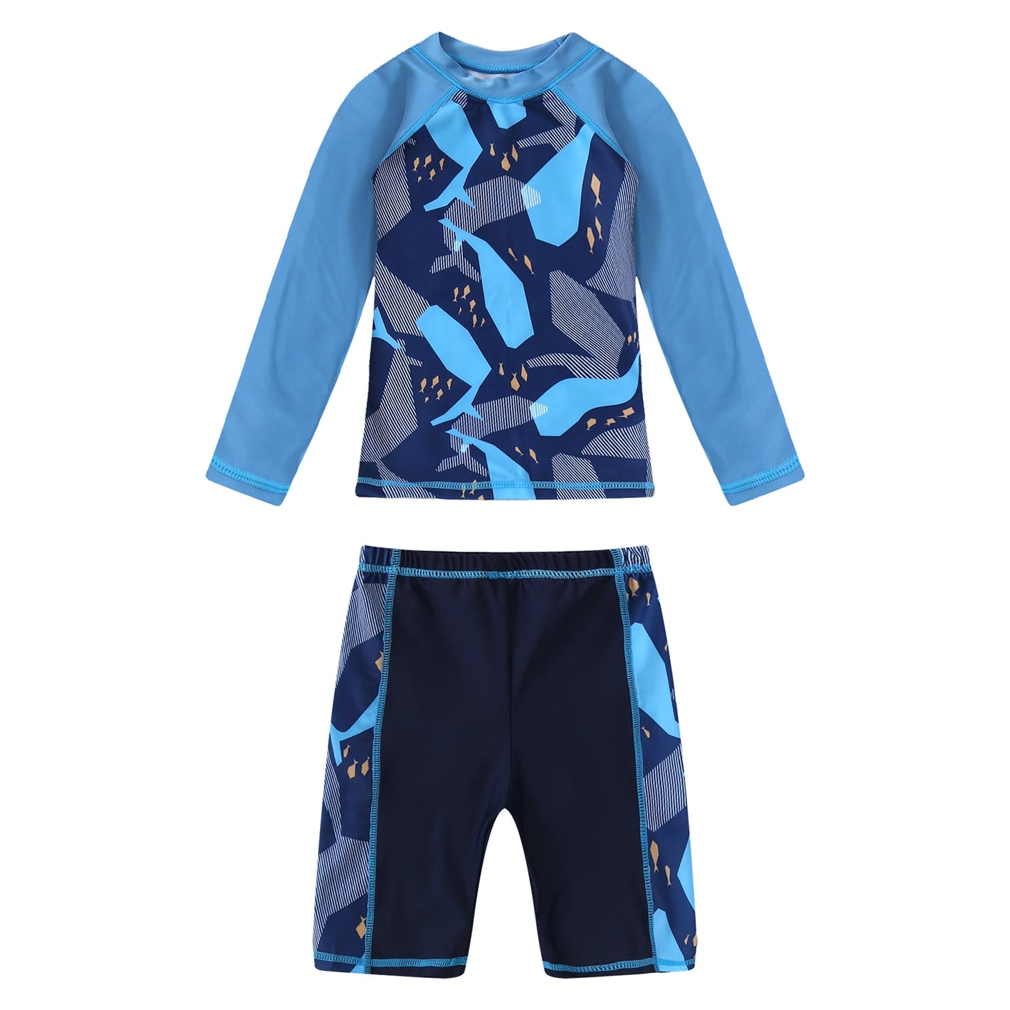 Kids Boys Swimming Suit Swimwear Rashguard Long Sleeves Swim T-Shirt Tops Shorts Sports Set Beach Swimming Bathing 2-10 Years