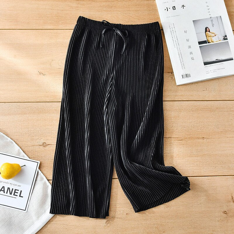 New Children's Pleated Wide-Leg Pants Summer Girl Kids Loose Casual Chiffon Ankle Length Pants Trousers WTP04