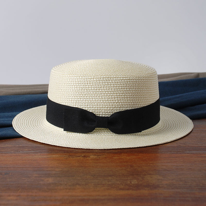 Summer Parent-child Beach Hat Female Casual Panama Hat Lady Brand Women Flat brim Bowknot Straw cap girls Sun Hat