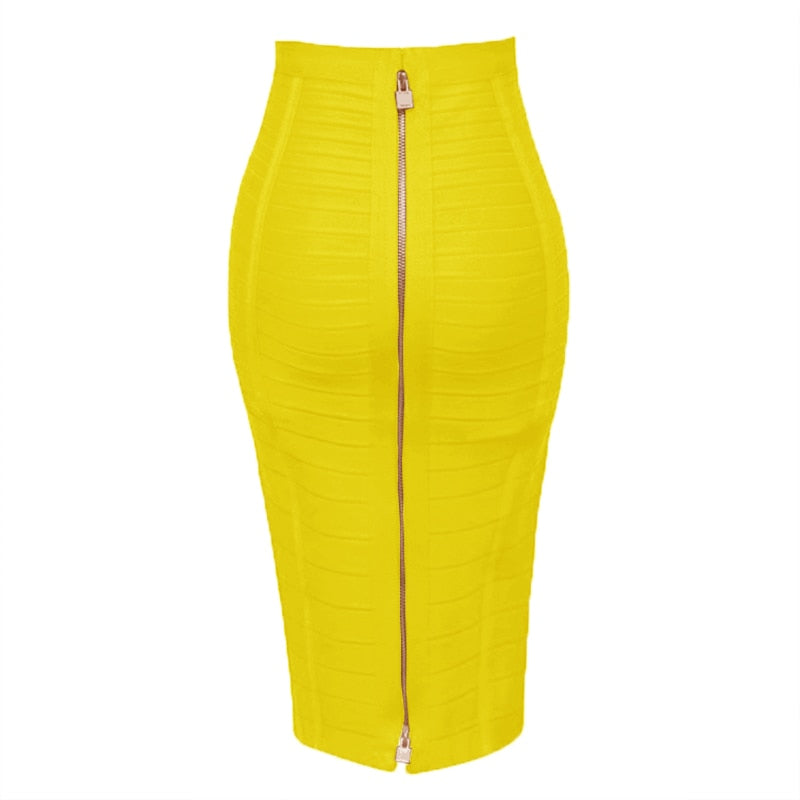 16 Colors Sexy Solid Zipper Orange Blue Black Red Bandage Skirt Women Elastic Bodycon Summer XL XXL Pencil Skirts