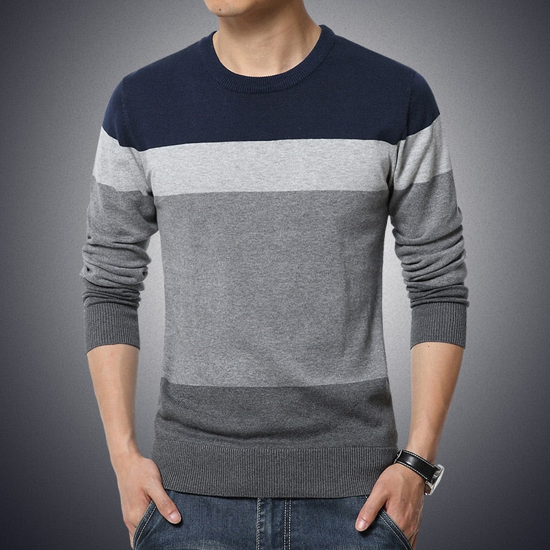 Casual Men Sweater O-Neck Striped Slim Fit Knittwear Autumn Mens Sweaters Pullovers Pullover M-3XL