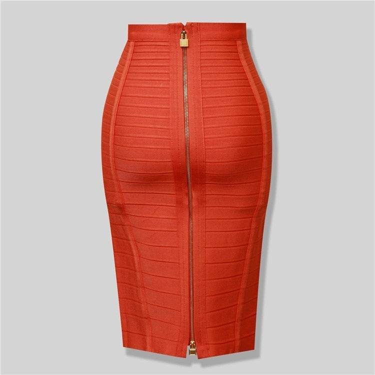 16 Colors Sexy Solid Zipper Orange Blue Black Red Bandage Skirt Women Elastic Bodycon Summer XL XXL Pencil Skirts