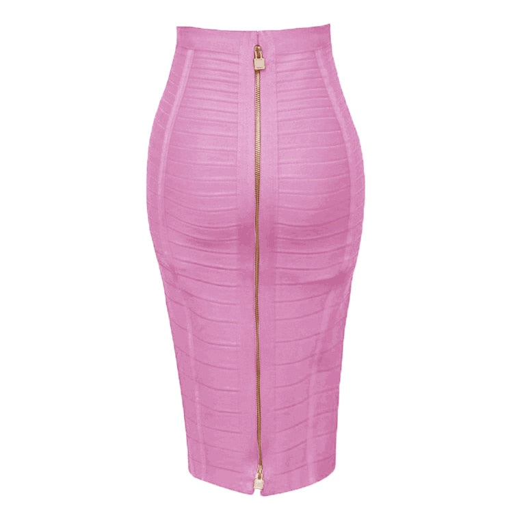 16 Colors Sexy Solid Zipper Orange Blue Black Red Bandage Skirt Women Elastic Bodycon Summer XL XXL Pencil Skirts