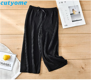 Summer Girl Wide Leg Pant Toddler Kids Casual Loose Trouser Child Pleated Chiffon Pants Teenage Girls Clothing Leggings 12 13 14