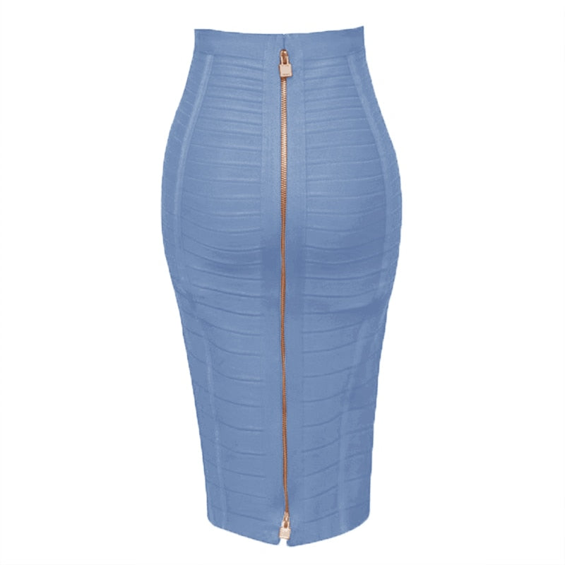 16 Colors Sexy Solid Zipper Orange Blue Black Red Bandage Skirt Women Elastic Bodycon Summer XL XXL Pencil Skirts
