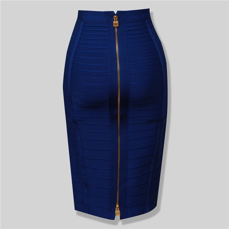 16 Colors Sexy Solid Zipper Orange Blue Black Red Bandage Skirt Women Elastic Bodycon Summer XL XXL Pencil Skirts