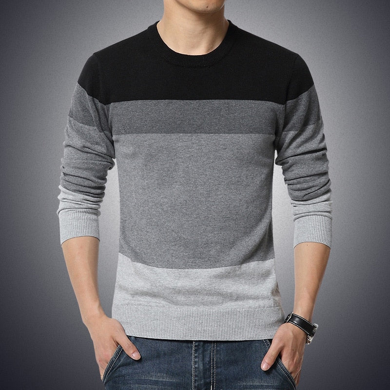 Casual Men Sweater O-Neck Striped Slim Fit Knittwear Autumn Mens Sweaters Pullovers Pullover M-3XL
