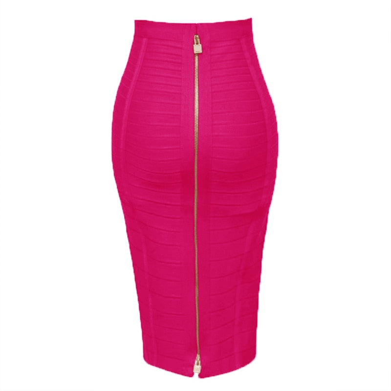 16 Colors Sexy Solid Zipper Orange Blue Black Red Bandage Skirt Women Elastic Bodycon Summer XL XXL Pencil Skirts