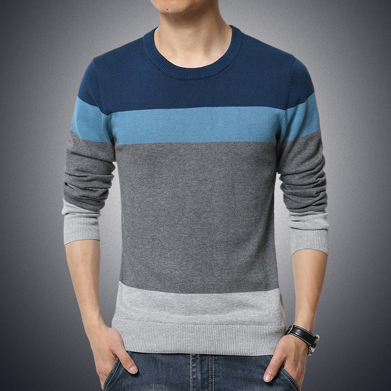 Casual Men Sweater O-Neck Striped Slim Fit Knittwear Autumn Mens Sweaters Pullovers Pullover M-3XL