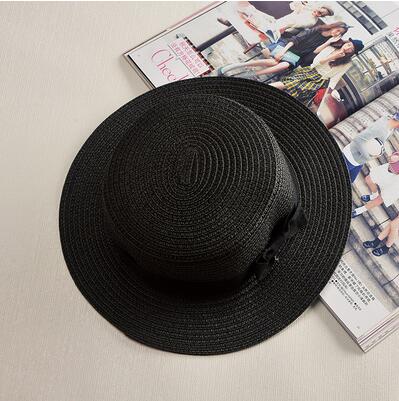 Summer Parent-child Beach Hat Female Casual Panama Hat Lady Brand Women Flat brim Bowknot Straw cap girls Sun Hat